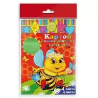 Картон "гофрированный"  арт.28579/10 с глиттерным напылением (мелконарезанная ПЭТ-пленка),  (плотн. 200 г/м2, в наборе 4 л, разм. 210*297мм)  - фото