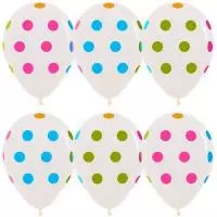 Шар латекс(1) (12''/30 см) Разноцветные точки, Прозрачный (390), кристалл, 5 ст флюор, 12 шт.  - фото