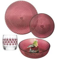 Набор столовый ИДИЛЛИЯ ЛИЛАК 16пр со стаканами РОМБ ЛИЛАК 310мл, S1302  - фото