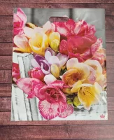 Сумка-пакет 38*47 прорубная ручка, ламинированный. Цветочная симфония Разноцветный - фото