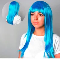 Карнавальный парик длинные прямые волосы голубой, 120 гр 730871 Голубой - фото