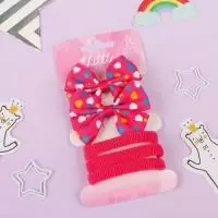 Набор для волос "Карапунька" (2 зажима, 3 резинки) бантик в сердечко розовый   4459581  - фото