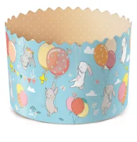Форма бумажная 200мл ЗАЙЦЫ на шарах d90xh90мм 1/5  - фото