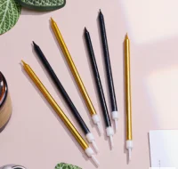 Свечи в торт "Ройс", 6 шт, высокие, 13 см, чёрные и золотые, 4710824  - фото