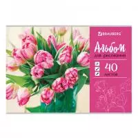 Альбом д/рис. А4 40л BRAUBERG,3ко тюльпаны 105088  - фото