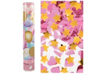 Пневмохлопушка (12/30 см), Праздничные шарики, Звезды и сердца фольга, Золото/Розовый, Металлик, 1 ш Розовый - фото