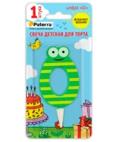 Свеча детская для торта, цифра 0, 1 шт. в упаковке, PATERRA, 401-521 (24) Зеленый - фото