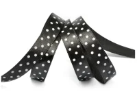 Лента атласная Ideal арт.LDAG02903012 (1) горошек 12мм цв.белый-черный 3м  - фото