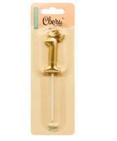 Свеча Цифра, 1 Корона, на шпажке, Золото, Металлик, 3,5*5,5 + 6,5 см, 1 шт. с держат., арт 803071 Золотой - фото