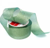 Лента IDEAL с люрексом арт.ТВ-ЛЮР шир.50мм цв.058 зеленый уп.3 м Зеленый - фото