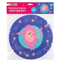 Бум. тарелки ТОЛСТЫЙ КОТ, 6 шт. в уп., 230 мм, PATERRA, 491-041 (20) Разноцветный - фото