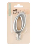 Свеча Цифра, 0 Овал, Серебро, Металлик, 7 см, 1 шт.,арт 1556 Серебро - фото