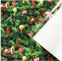 Бумага упаковочная глянцевая "Новогодняя ёлка", 70 х 100 см, 4472855 Зеленый - фото