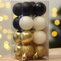 Набор ёлочных шаров, d-3 см, 16 шт, пластик, цвета чёрный, золотой, белый  арт.9489968 Микс - фото