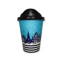 Комплект: Стакан бумажный для горячего 350мл Зима + Крышка Губы 90мм ЧЕРНАЯ, 5шт Разноцветный - фото