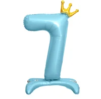 Шар фольга Falali (32''/81 см) Цифра, 7 Золотая корона, на подставке, Голубой, 1 шт.в уп.(надув воздухом) Голубой - фото