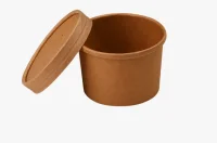 Комплект: Стакан картон д/супа 500мл крафт + Крышка д/стакана д/супа картон крафт d115 Коричневый - фото