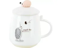 Кружка с крышкой и ложкой "Ёжики" v=450мл. 1760172-4 Белый - фото
