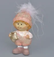 Новогодняя статуэтка, 7 см, золотисто-розовый, Мальчик  Золотой - фото