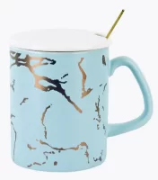 Кружка с крышкой и ложкой "Голубой мрамор" (голубой) v=380 мл Голубой - фото