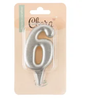 Свеча Цифра, 6 Овал, Серебро, Металлик, 7 см, 1 шт.,арт 1562 Серебро - фото