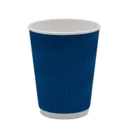 Стакан бумажный 350мл для горячего волна рифленый 1/25 синий Ripple Blue, арт. NJ113 Синий - фото