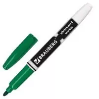 Маркер д/доски Brauberg с клипом эргономичн. корпус, кругл. наконечник 4мм, зеленый 150849 Зеленый - фото