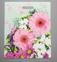 ТЦ50штСумка-пакет 38*47 прор.ручка лам Нежные герберы Разноцветный - фото