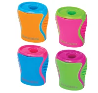 Точилка BRAUBERG "Mix", с контейнером, пластиковая, корпус ассорти, 228448  - фото