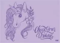 Плёнка цветная для уроков труда арт.51144/ 200 ЕДИНОРОГ (500х700 мм, полноцветный дизайн, ПВХ плотностью 140 мкм, ПЭТ-пакет с европодвесом) Сиреневый - фото