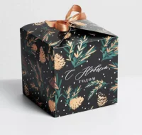 Коробка складная квадратная с лентой «Шишки» 12 × 12 × 12 см, 6929357 Зеленый - фото