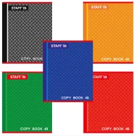 Тетрадь А5 48л. STAFF скоба, клетка, офсет №2 ЭКОНОМ, обложка картон, ОДНОТОННАЯ, арт. 402322  - фото