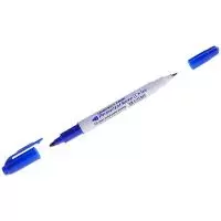 Маркер перманентный двухсторонний Crown "Multi Marker Twin" синий, пулевидный, 2мм/1мм P-800W  - фото