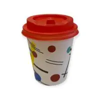 Комплект: Стакан бум. 250мл д/гор Абстракция 1+Крышка д/стакана бум. D80, красная откр. питейник 1/5 Разноцветный - фото