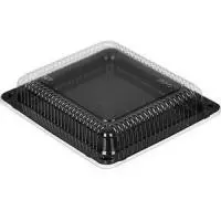 Комплект Контейнер суши С-18 ЧЕРНЫЙ + Крышка суши С-18К ПРОЗРАЧНАЯ, 50шт.  - фото