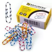 Скрепки BRAUBERG 28мм с  цветн. полосками 100шт в картон. кор 221534  - фото