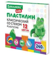 Пластилин классический BRAUBERG "KIDS", 12 цветов, 240 г, стек, ВЫСШЕЕ КАЧЕСТВО 106436 Микс - фото