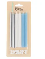 Свечи Голубой микс, Металлик, 14,5 см, 12 шт. с держат., 708019  - фото