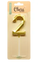 Свеча Цифра, 2 Объемные грани, на шпажке, Золото, Металлик, 4,5*7 + 7 см, 1 шт. с держат., 803062  - фото