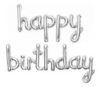 Шар (17''/43 см) Мини-фигура, Надпись "Happy Birthday", Серебро,1 шт. в уп.  - фото