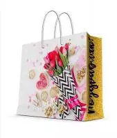 Бумажный пакет  с ламинарией "Красные тюльпаны" 40,6 см, плотность 157 г/м2 40.6x33x16cm 83604  - фото