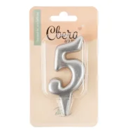 Свеча Цифра, 5 Овал, Серебро, Металлик, 7 см, 1 шт., арт 1561 Серебро - фото