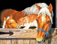 Алмазная мозаика 40*50см "Кони с котом" lgp007  - фото