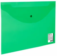 Папка-конверт с кнопкой STAFF А4 до 100 л прозрачная зеленая 0,15 мм, 270468 Зеленый - фото