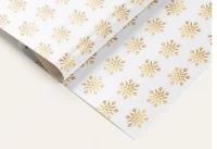 Бумага упаковочная Золотистые снежинки 70х100см 1шт  УБ-6520 Белый - фото