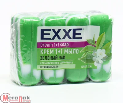 Крем-мыло EXXE  1+1 "Зелёный чай" (ЗЕЛЁНОЕ полосатое), 90г х 1штука арт. С0007675  - фото