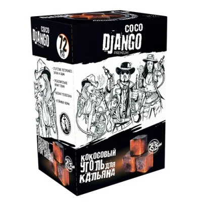 Уголь для кальяна кокосовый COCO DJANGO PREMIUM A/72шт, арт. 05605  - фото
