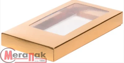 Коробка для шоколадной плитки с окном 160*80*17 мм золото 1шт, 060702 Золотой - фото