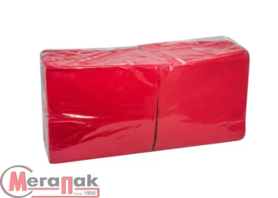 Салфетки бумажные 33*33см, 2-сл, красные, 200л, 1/4 слож Красный - фото