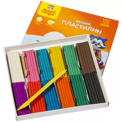 Пластилин Мульти-Пульти "Енот на Аляске", 12 цветов, 180г, со стеком, картон, 236489  - фото